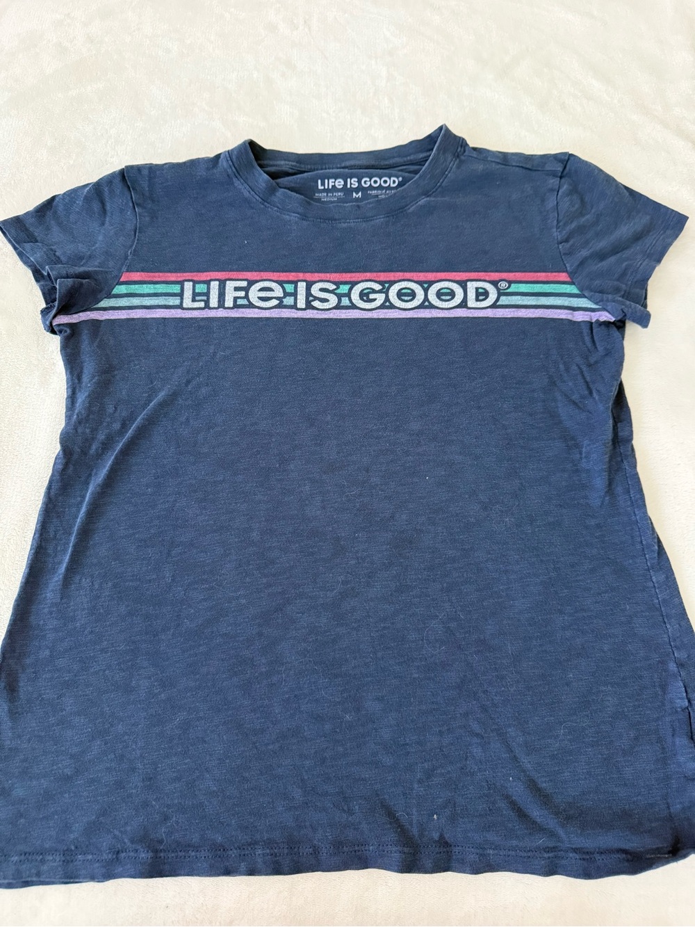 Life is Good Blue Women’s Shirt Short Sleeve Size Medium E06